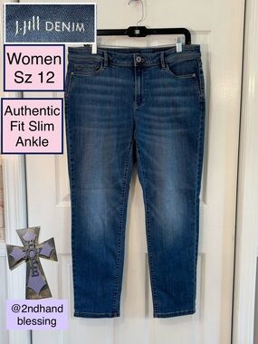 J. Jill Authentic Fit Slim Ankle Jeans Women Sz 12R, Mid Rise Classic Stretch